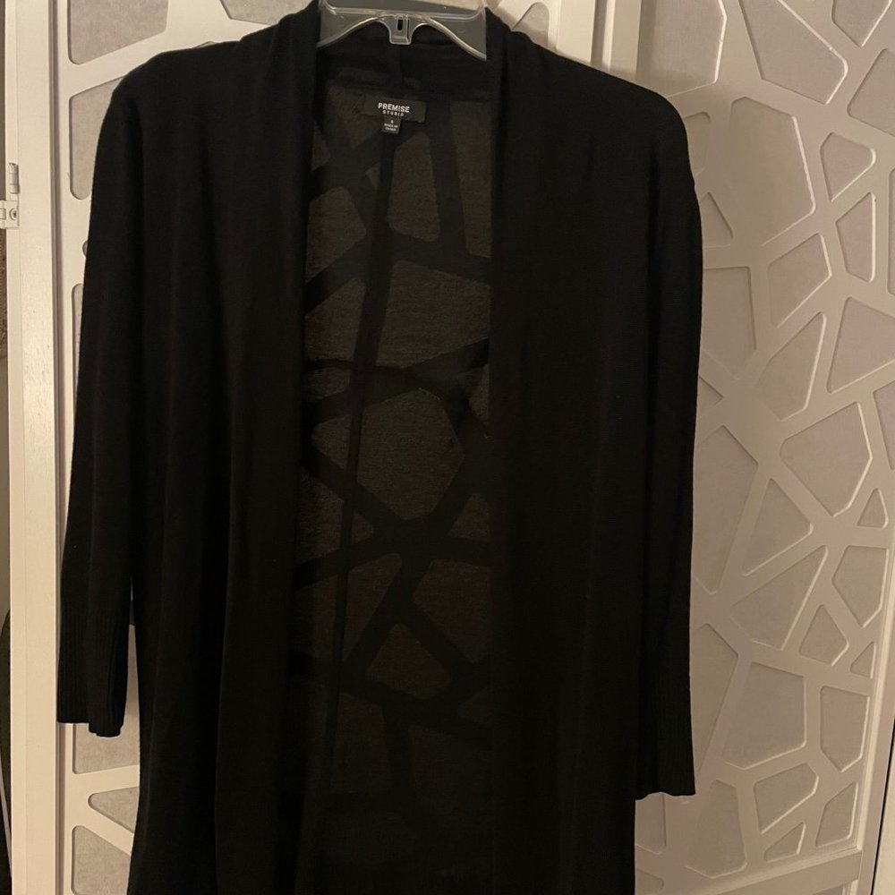 Black Open Front Drape Knit Cardigan